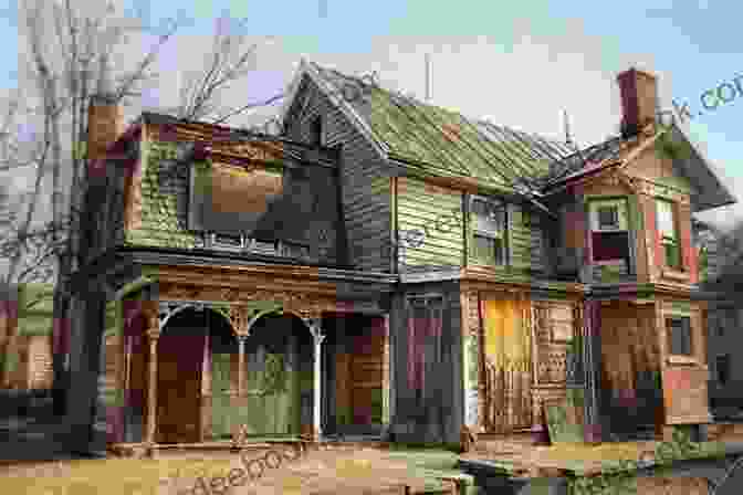 A Dilapidated House Standing Amidst Swirling Floodwaters, Its Walls Crumbling And Windows Shattered. The Flood That Came To Grandma S House