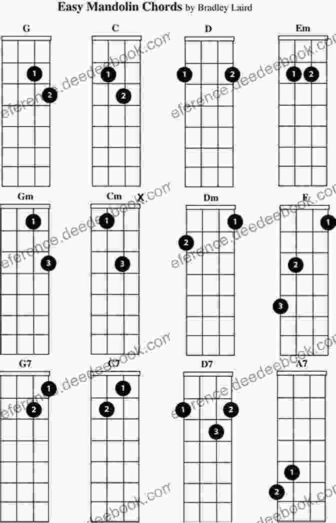 Diagram Of Common Basic Mandolin Chords, Such As G, C, D, And Am, Displayed On A Fretboard Mandolin Tunes Made Easy: Big Note/Large Print Edition